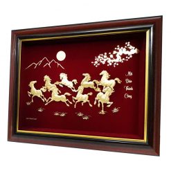 Tranh bát mã dát vàng 24k với khung tranh gỗ cao cấp