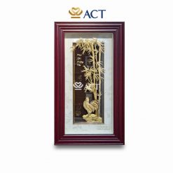 tranh gà trống dát vàng