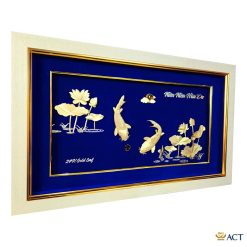 Tranh đôi cá chép hoa sen dát vàng 24k