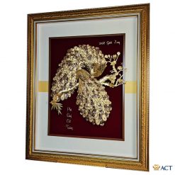 Tranh đôi chim công hoa mẫu đơn khung gỗ nhập khẩu cao cấp