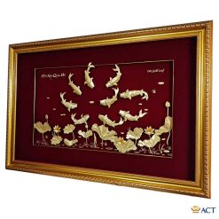 Tranh cửu ngư quần hội dát vàng 24k