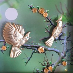 Tranh đôi chim chào mào dát vàng 24k