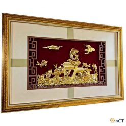 Tranh cá chép vượt vũ môn dát vàng 24k