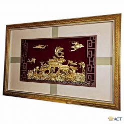 Tranh cá chép vượt vũ môn dát vàng Act Gold
