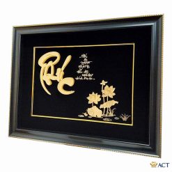 Tranh chữ phúc hoa sen dát vàng 24k