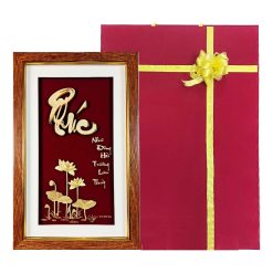 Hộp tranh chữ phúc dát vàng 24k