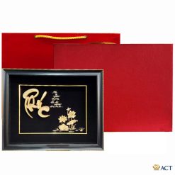 Tranh chữ phúc hoa sen dát vàng 24k