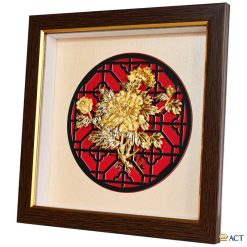 Tranh hoa mẫu đơn dát vàng